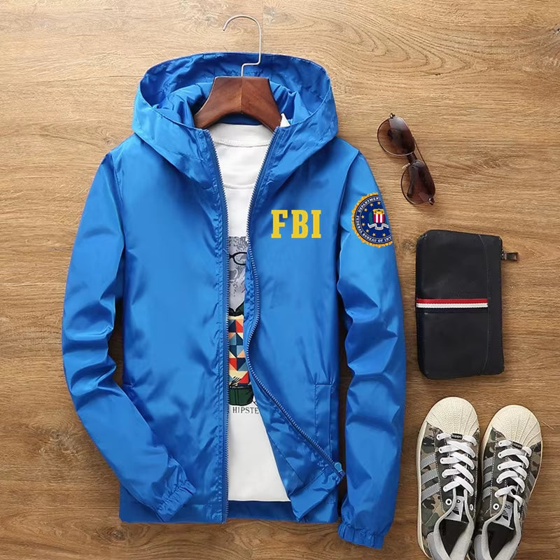 Sunscreen Waterproof FBI Shield Casual Jackets Ultra Light Men'S Summer Hooded Jacket Super Thin Windbreaker Packable Skin Coat