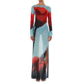 Sexy Women’S Slim Fit Long Dress Cover-Ups Sheer Mesh Long Sleeve Floral Print Beach Dress Side Split Bikini Cover-Ups