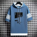 New Korean Style Men'S Hoodies Fashion Streetwear Half Sleeve Hooded Sweatshirts Men Casual Harajuku Prints Men Clothing Hoodies