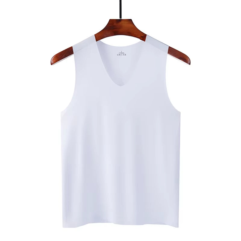 Silk Tank Tops Seamless Mens Vest Sleeveless Sport Bodysuit Vest for Men Clothing Plain Casual Summer Tank Undershirts Cool Gym