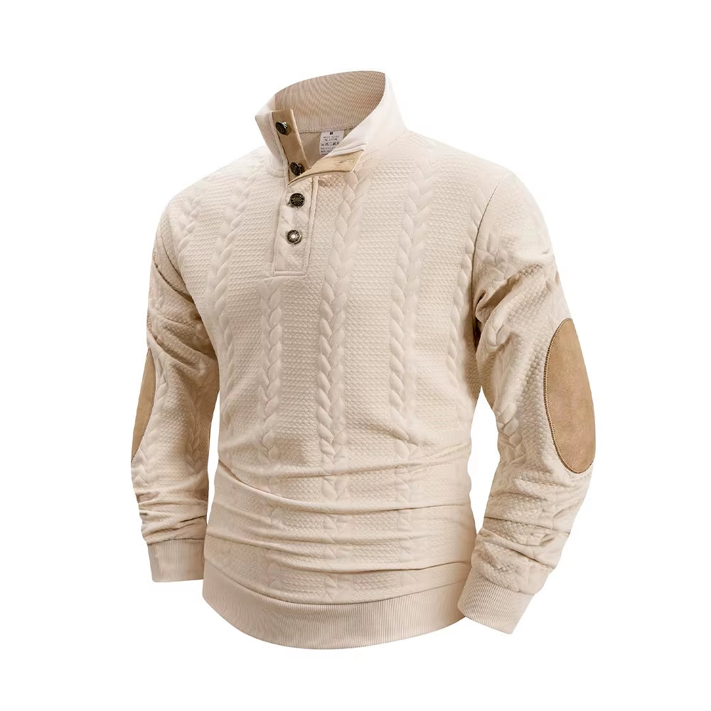Spring Autumn Men'S Casual Stand-Up Collar Long Sleeve Jacquard Knitted Pullover Sweater Button Stand-Up Henry Sweatshirt
