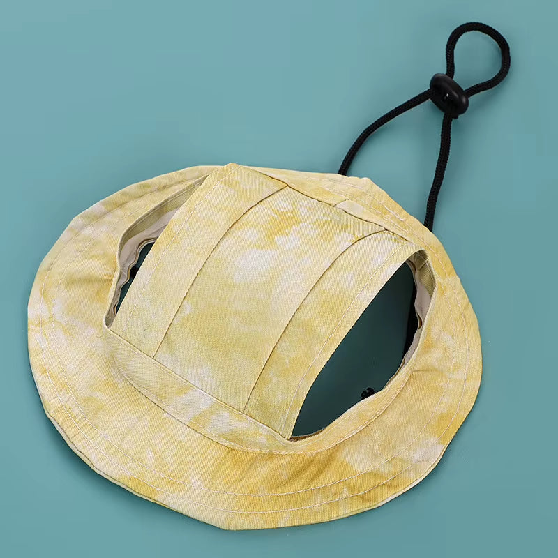 Cotton Cat Sun Hat with Ear Holes round Brim Dog Puppy Cat Bucket Hat Outdoor Sun Protection Pet Caps for Small Medium Cat Dogs
