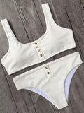 Sexy Sport Button Bikini 2025 Bandeau Swimwear Women Ribbed Swimsuit Female Two Pieces Bikini Set Bathers Push up Bathing Suit