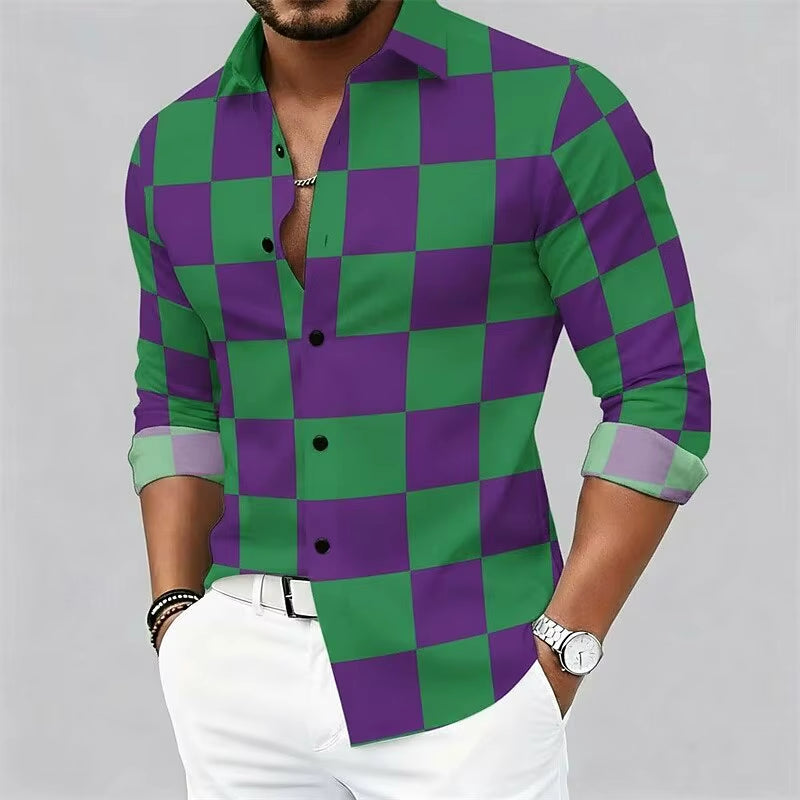 Carnival Men'S Graphic Plaid Shirt Button up Shirt Long Sleeve Casual Comfortable Resort Outdoor Streetwear Holiday Spring Fall