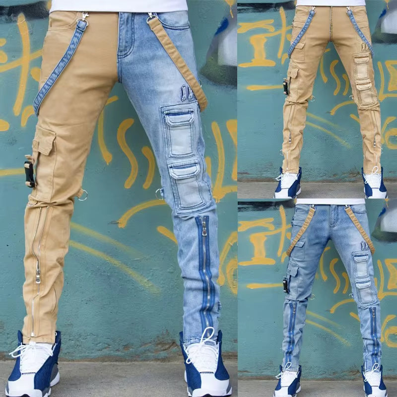 Men'S Jeans 2021 High Street Straight Overalls Men'S Oversized Hip-Hop Yellow Blue Denim Trousers Fashion Men'S Casual Jeans