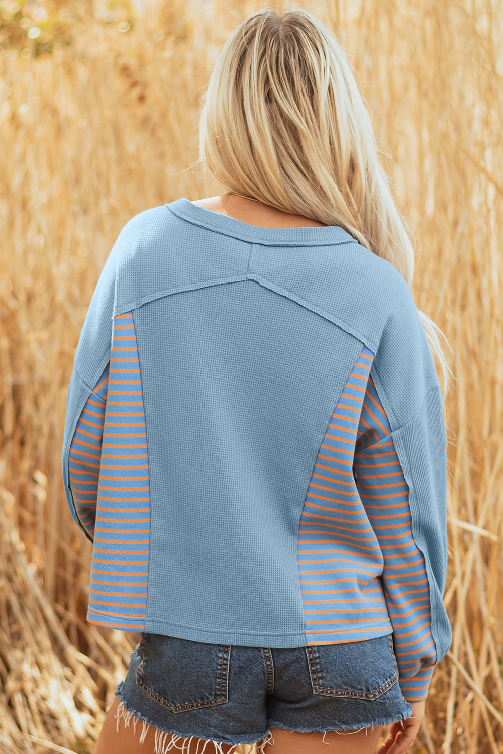 Madison Exposed Seam Waffle Baggy Pullover-1