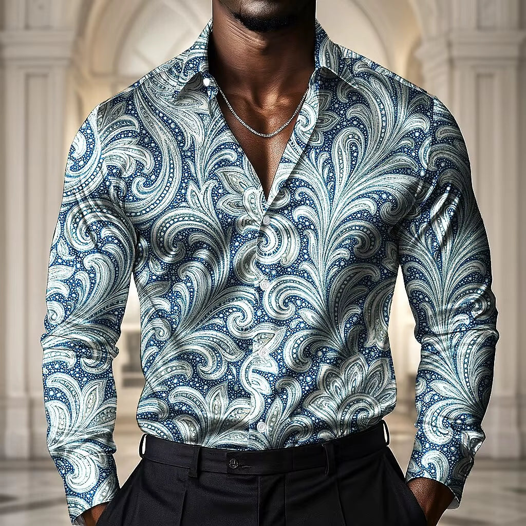 2025 Men'S Paisley Ethnic Flowers Shirt Long Sleeve Vintage Retro Vacation Daily Wear Turndown 3D Print Button up Shirts