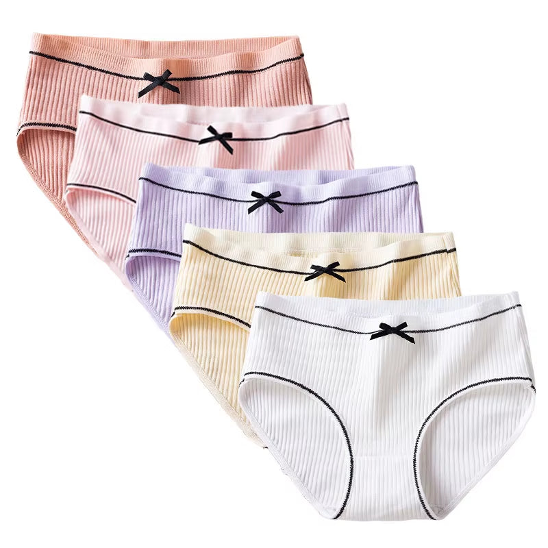 5 Pcs Adolescent Girls Cotton Underwear Ribbed 8-16 Years Girls Seamless Panties Solid Color Underpants Girls' Lingerie Briefs