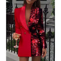 Women Fashion Club Female Colorblock Sequin Long Sleeve Blazer Mini Party Club Vestidos Streetwear