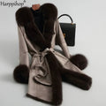 Fur Leather Rabbit Fur Coat Coat Female Fox Fur Collar Slim Long-Sleeved Fur Coat Female
