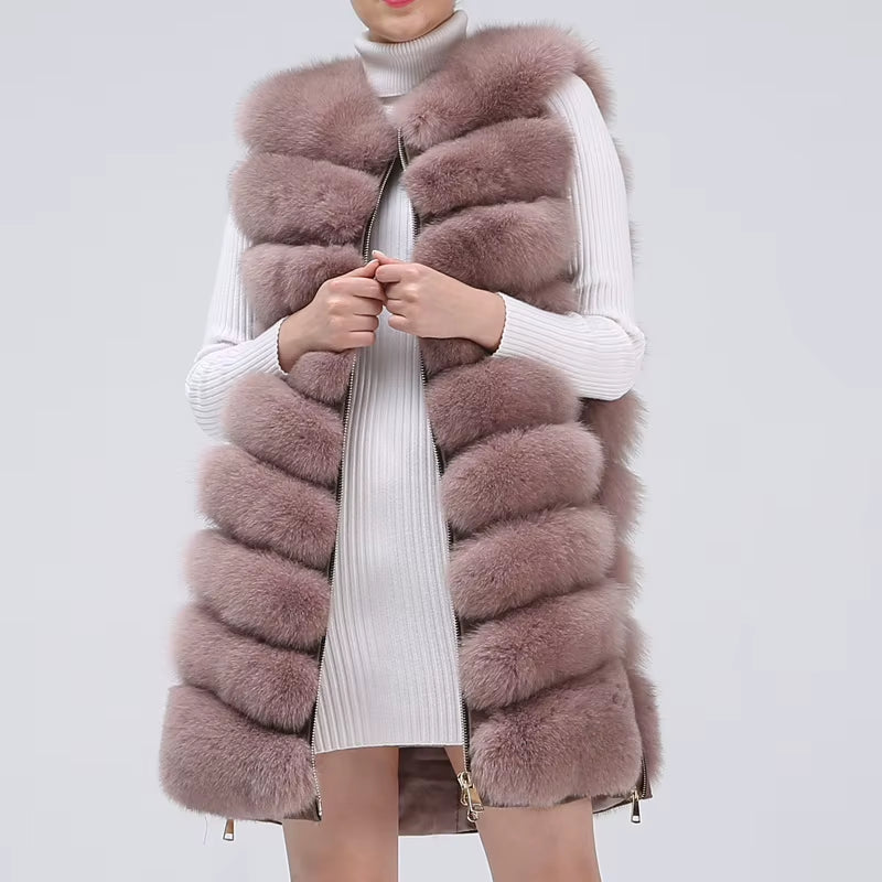 Real Fur Coat for Women, Fox Fur Vest, Natural Fur Coat for Jacket, Long Coats, Royal Fur Coat, Fox Vest, Zipper Jacket