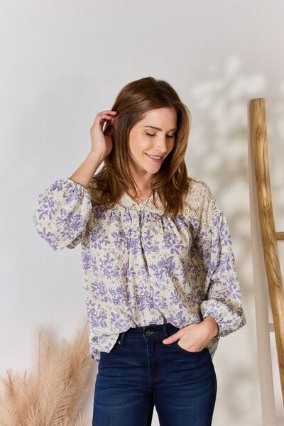 Hailey & Co Full Size Lace Detail Printed Blouse-3