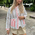 Autumn Quilted Jacket Lightweight Cottage Floral Print Button Long Sleeves Cardigan for Outwear Vintage Y2K Coats Streetwear