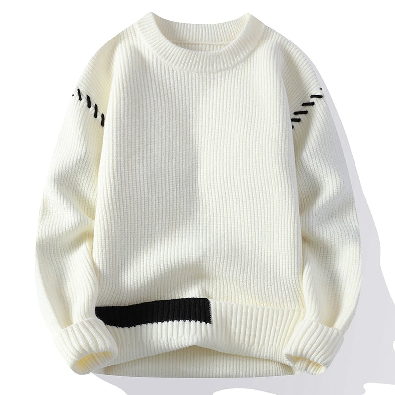 Autumn Winter Men'S Sweater Warm Knit Pullovers Fashion Loose Knitted Sweaters Men Youthful Vitality Patchwork Casual Pullovers