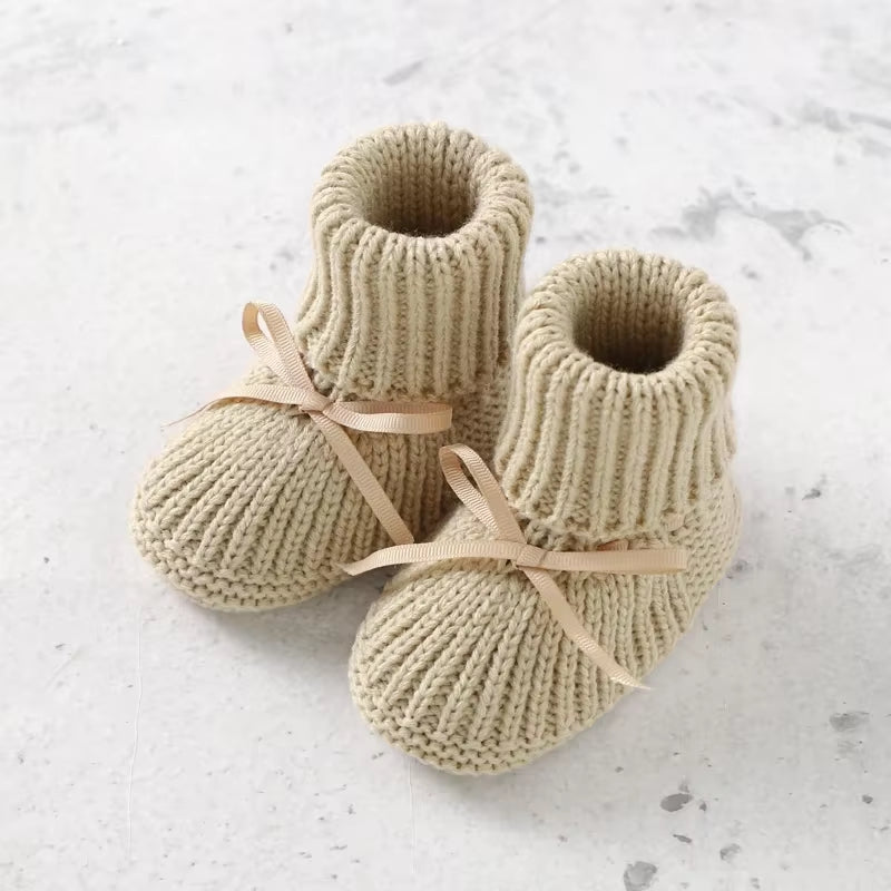 Baby Shoes Gloves Hat Sets Knitted 3PC Infant Kid Bed Boots Slip-On Mittens Bonnet Handmade 0-18M Newborn Girl Boy Clothes Warm