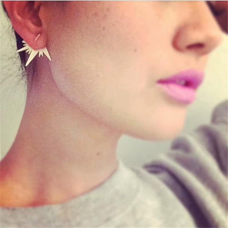Women Fashion Bar Front and Back Spike Earrings Exaggeration Triangle Ear Jackets