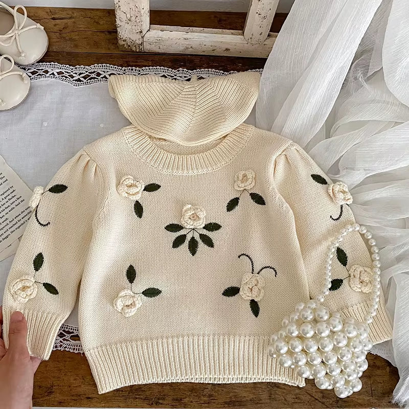 Autumn Sweaters Newborn Infant Knit Wear Embroidered Flowers Toddler Knitting Pullovers Tops Baby Girl Sweaters Kids Sweaters