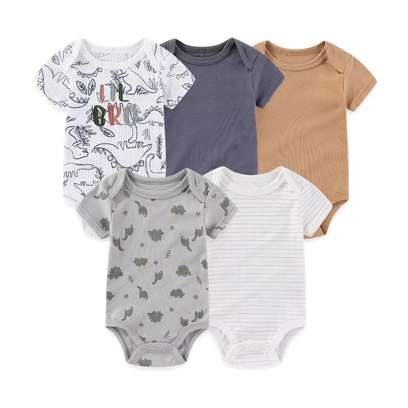5 Pcs/Lot Four Seasons Fashion Cartoon Short Sleeve Baby Boy Girl Bodysuits Soft Newborn Onesies Clothes
