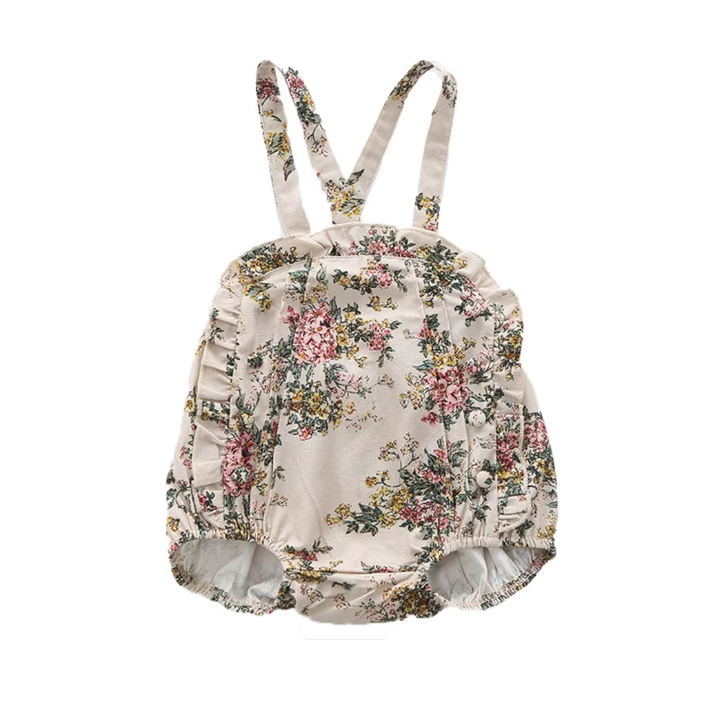 Vintage Floral Girls Overalls Infant Suspender Trousers Kids Strap Shorts Pants Toddler Girls Jumpsuit Children Bodysuits