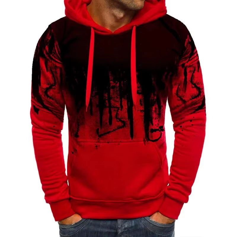 Gradient Print Men'S Pullover Hooded Sweatshirt Spring Autumn Daily Fitness Sportswear Fashion Casual Hoodies Loose Clothing