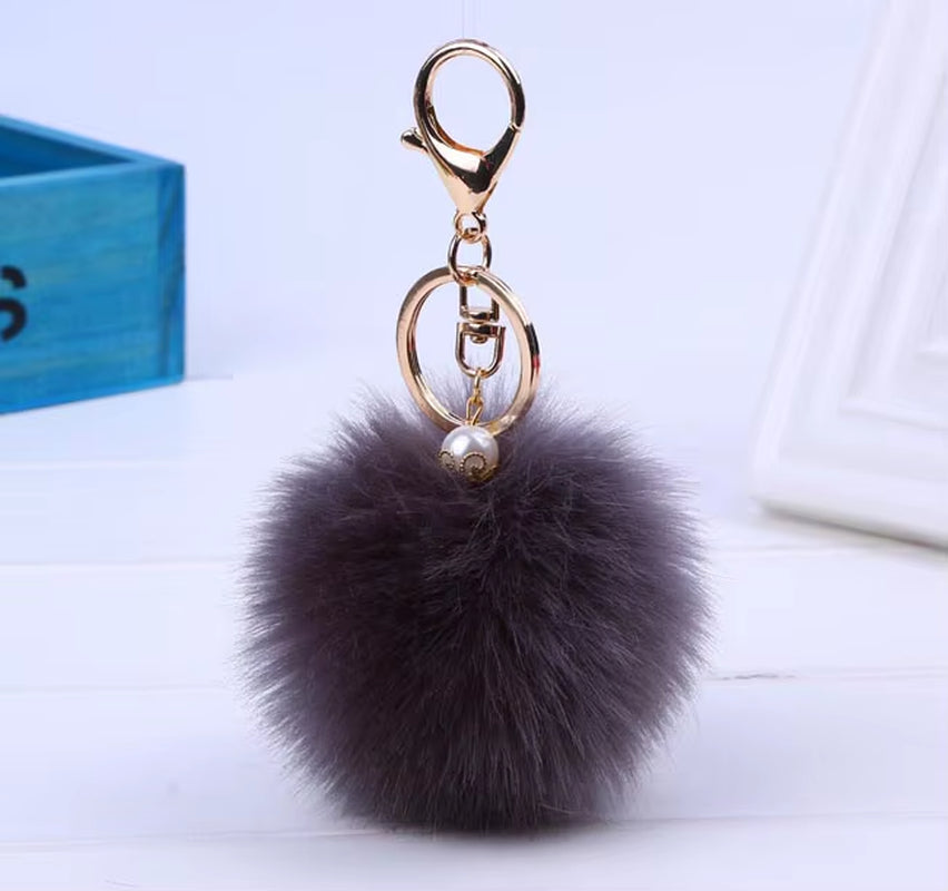 New Women Fur Key Chain Car Keychain Pom Pom 8Cm Pompom 13 Colors with Pearl Bag Charm Cute Car Key Ring Jewelry #16002