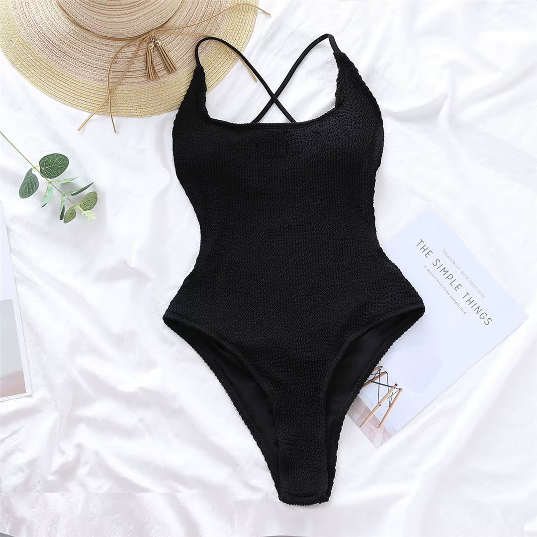 Sexy 3 Colors Backless High Leg Cut Women Swimwear One Piece Swimsuit Female Ribbed Padded Bather Bathing Suit Swim Lady V2944