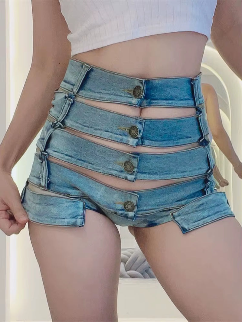 Sexy Buttons Hollow Summer Denim Shorts Women Clothing Night Club Party Mini Womens Shorts Jeans Y2K Hot Woman Short Jeans Pants