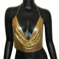 Women 2025 Sexy Metal Sequined Tank Camis Summer Gold Silver Backless Cropped Glitter Beach Club Show Wear Tank Tops