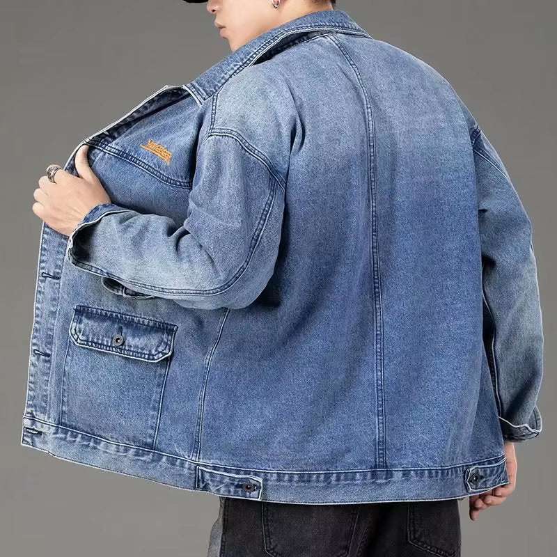 Men Denim Jacket Streetwear Hip Hop Men'S Jean Jackets Male Casual Loose Outerwear Korean Version Loose Overalls Coat