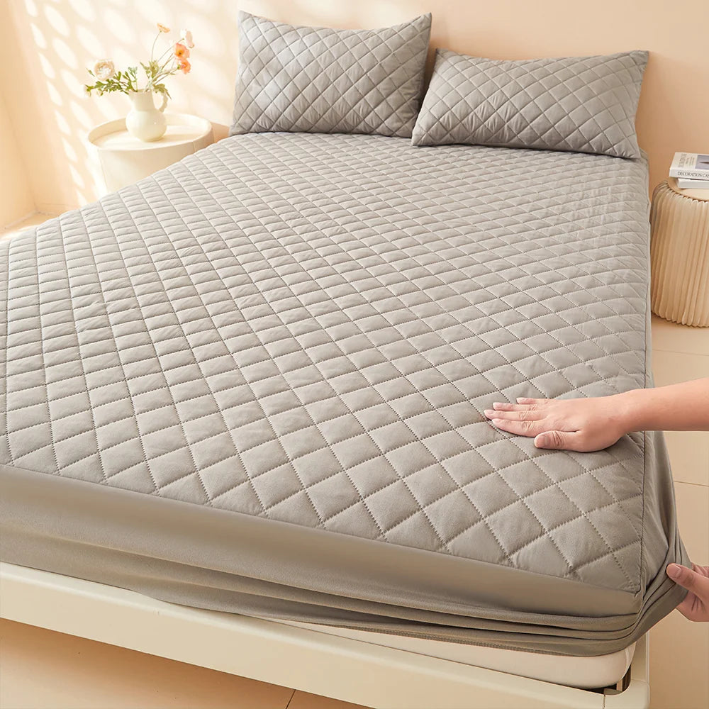 1Pc Quilted Waterproof Fitted Sheet, Machine Washable Mattress Protector Single Double Bed Cover