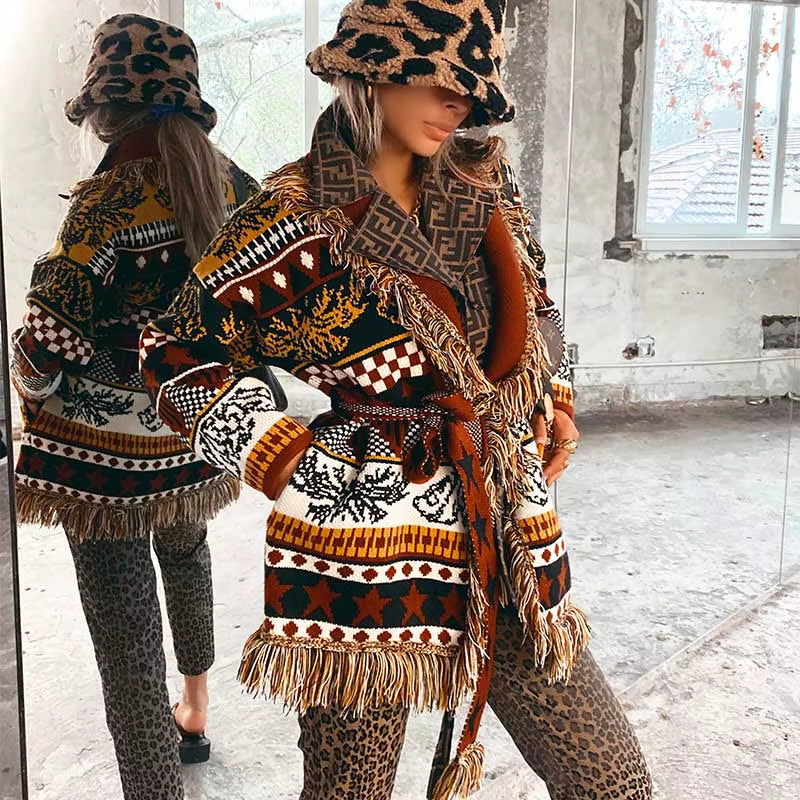 Fringe Knit Long Cardigan
