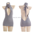 Sexy Open Chest Sweaters Black Halter Knitted Sweater White Sexy Pullover Women Tops Slim V Neck Long Sleeve Femme