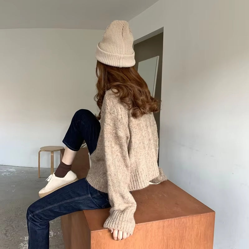 Autumn Winter Clothes Sweater Cardigans Women Korean Fashion New Casual Loose Thick O-Neck Knitted Tops Outerwear Clothes 16053