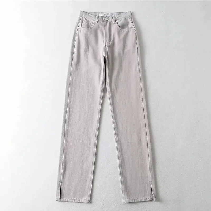 Washed Denim Pants Jeans Women Boyfriend Jeans Casual Pants Split Long Pants Bottom Black Jeans