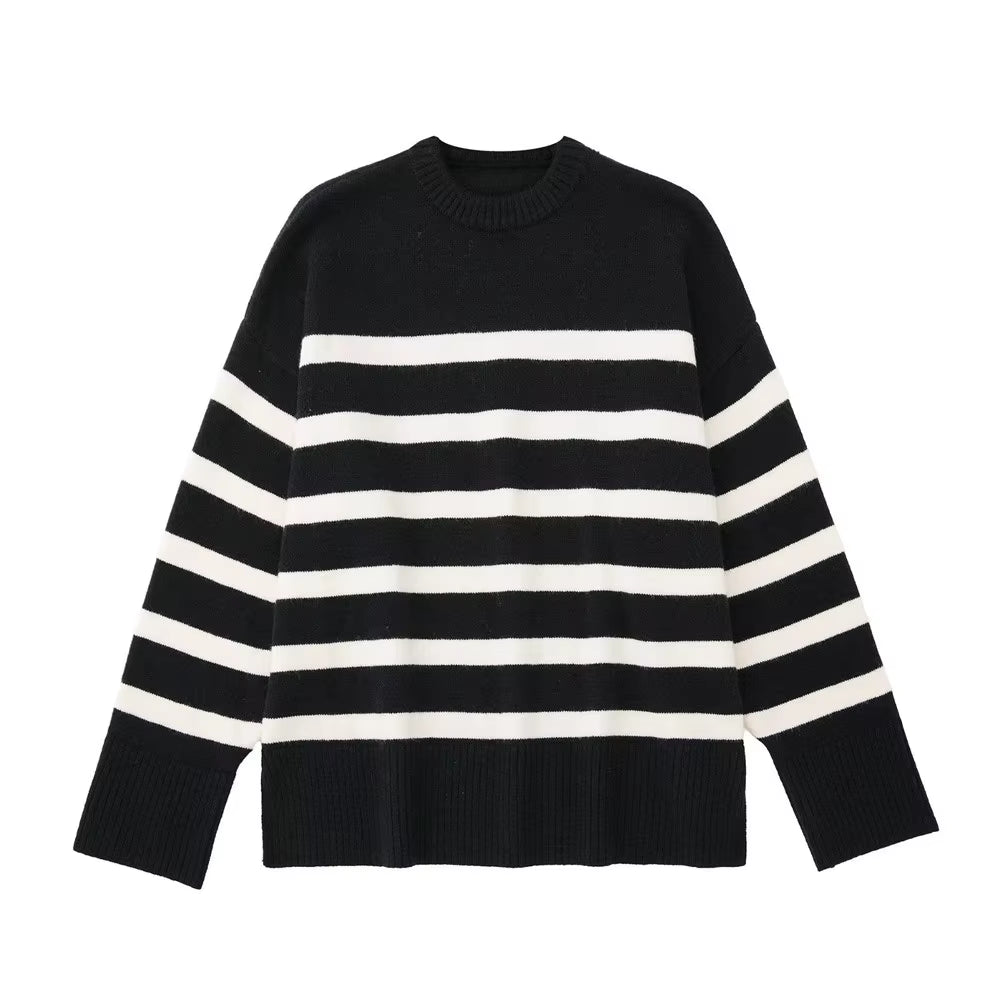Autumn Winter Casual Oversized Striped Pullovers Women Knitted Basic Loose-Fitting Thick Jumpers Sweaters Female Knitted Tops