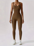 Women'S Solid Color Ribbed Yoga Jumpsuit Seamless Sports Shaping Suit Yoga Suit