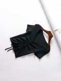 Sexy V Neck Cropped Tank Tops Women Drawstring Tie up Front Camis Candy Colors Streetwear Slim Fit Ribbed Crop Top 2024