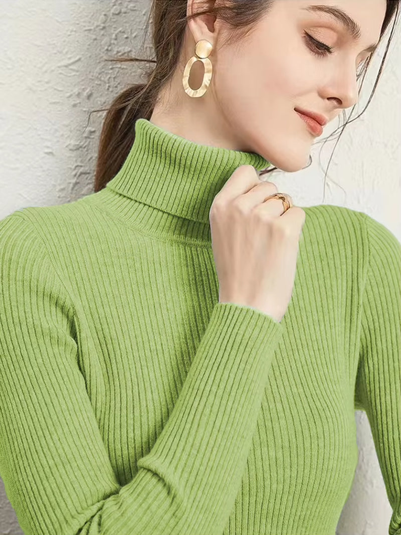 New Turtleneck Jumper Woman Knitted Blouses Fashion Ladies Sweaters Winter Thermal Striped Long Sleeve Autumn Warm Tops Basics
