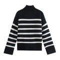 Winter Black and White Stripe Sweater Women Streetwear Loose Pullover Jumper Tops Female Long Sleeve Turtleneck Knitted Sweaters