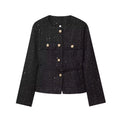 Tweed Jacket with Belt Women'S Clothing Autumn Winter New round Long Sleeved Button up Outerwear Chic France Short Coats