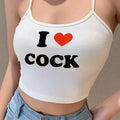 I Love Cock Letter Print Graphic Y2K Streetwear Sexy Slim White Crop Tops 2000S Style Tank Tops Sleeveless Summer Backless Camis