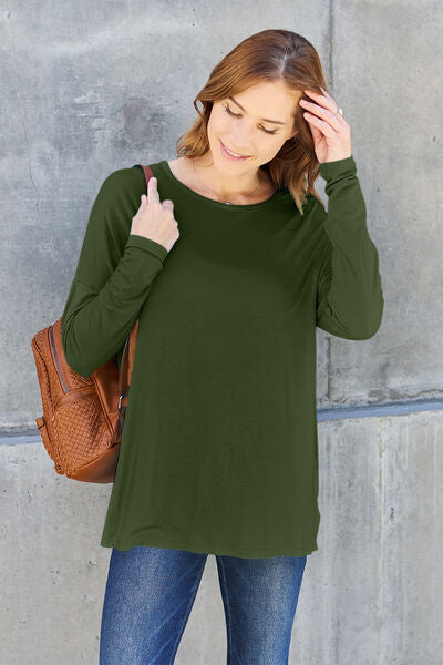 Basic Bae Full Size Round Neck Dropped Shoulder T-Shirt-0