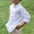 Boys White Linen Shirt 2026 Spring New Children'S Stand-Up Collar Buttons Daily Casual Cotton and Linen Long-Sleeved Shirts