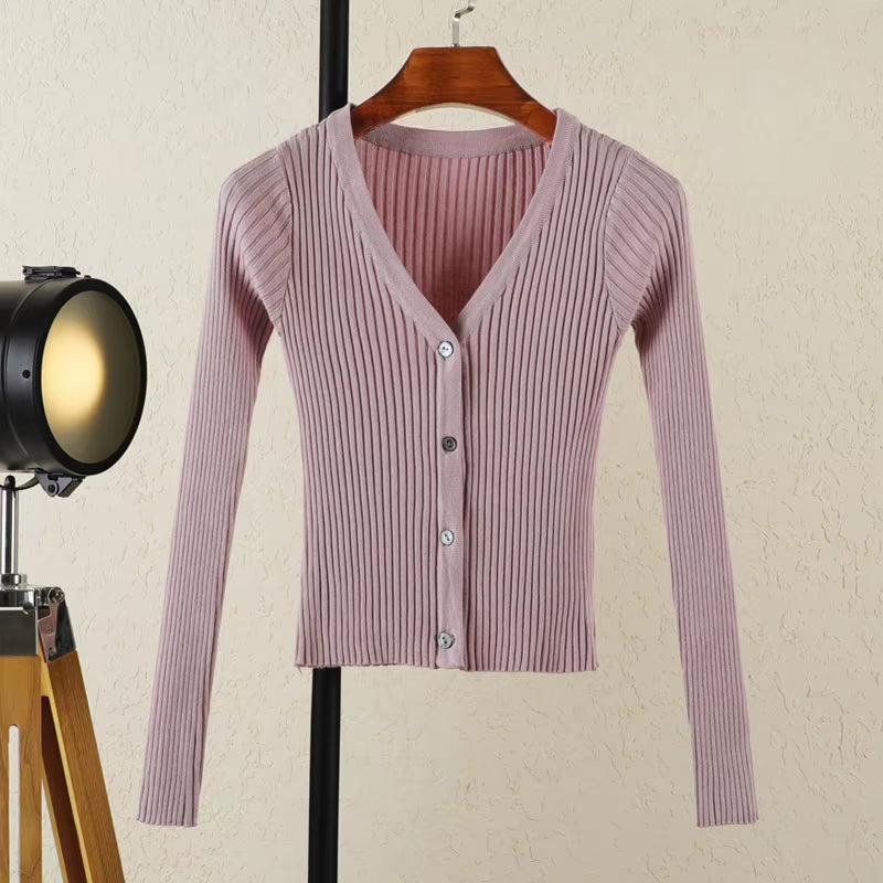Cardigan Female Black Cropped Korean Style Knitted Sweater Long Sleeve Top Sweaters Knit Ladies Women'S Coat Spring 2025 Blouses