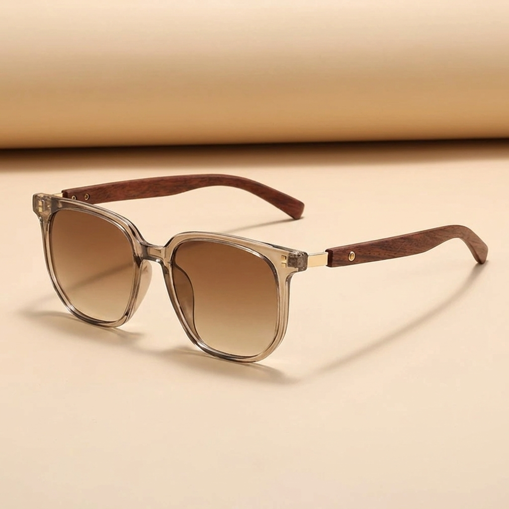 Vintage square frame wood grain sunglasses