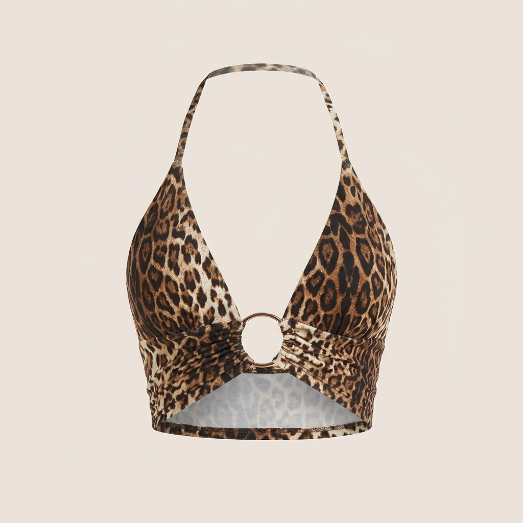 Leopard print halter crop top