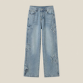 Star embroidered wide leg jeans