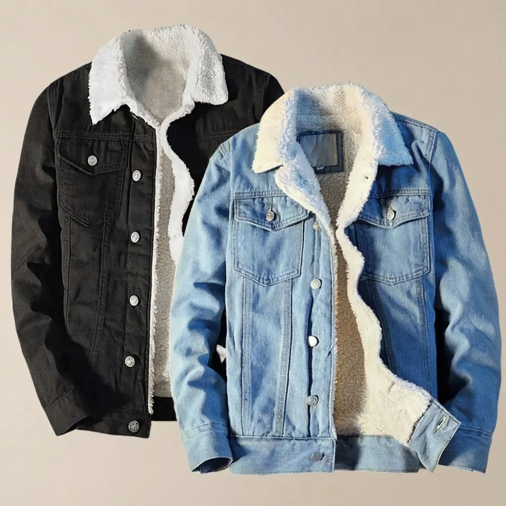 Men's fleece lined denim winter jacket