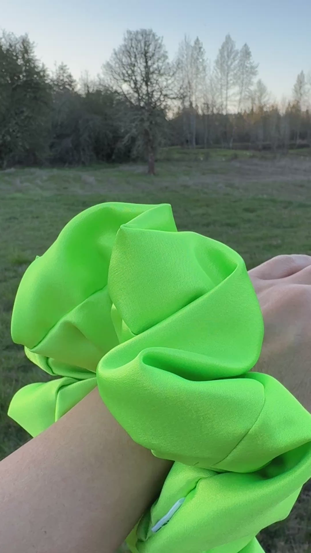 Cardio Queen – XL Neon Green Satin Scrunchie | Soft Shine, Active Hold, Everyday Energy