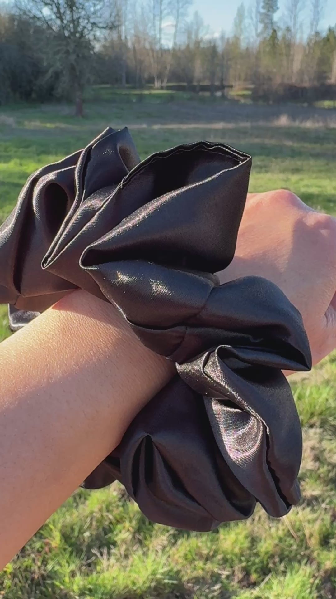 Scorpio Mood – XL Black Satin Scrunchie | Soft Shine, Sleek Hold, Dark Energy